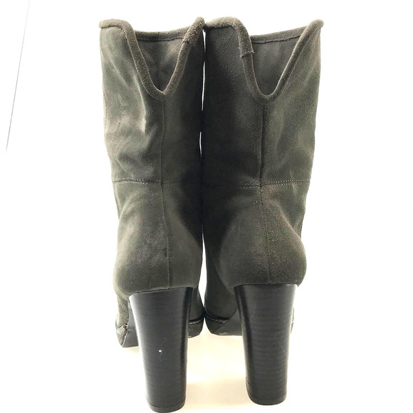 Banana Republic Boots Womens 7.5 Grey Suede Block Heel Fold Down Leather Shoes - Picture 9 of 12